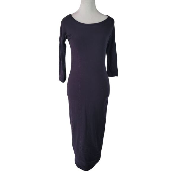 Standard James Perse	Size	2 US M Navy Bodycon 3/4 Sleeve Midi Dress Minimalist - Picture 1 of 10